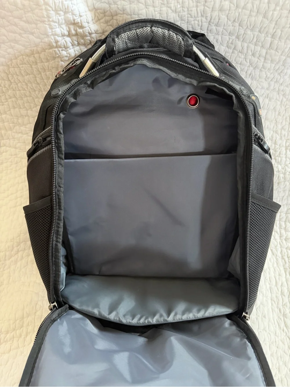 SwissGear Black and Gray Backpack with Red Logo Accent